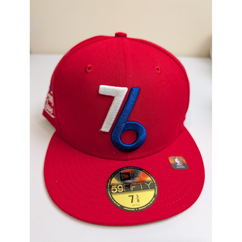 New Era 59FIFTY Philadelphia 76ers Hat Mens 7 3/8 Red Fitted NBA Cap